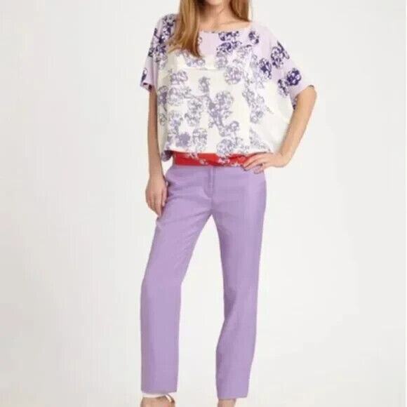 DVF Diane Von Furstenberg Silk Landy Blouson Blouse Top Floral Purple S - Picture 4 of 10